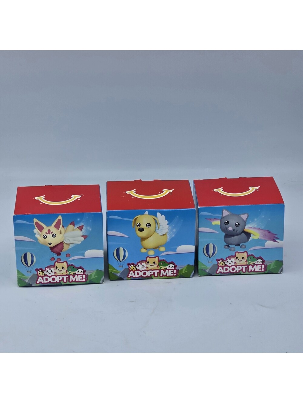 2025 McDonalds Adopt Me Happy Meal Toy Lot 3 Flying Kitsune Dog Cat Roblox